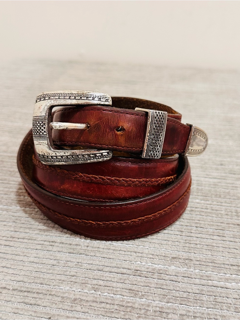 Vintage Brighton 74807 Salina Taper Brown Leather Western Belt‎ Silver Buckle 38